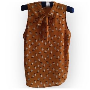 Love Fire sleeveless cactus print mustard color with neck tie